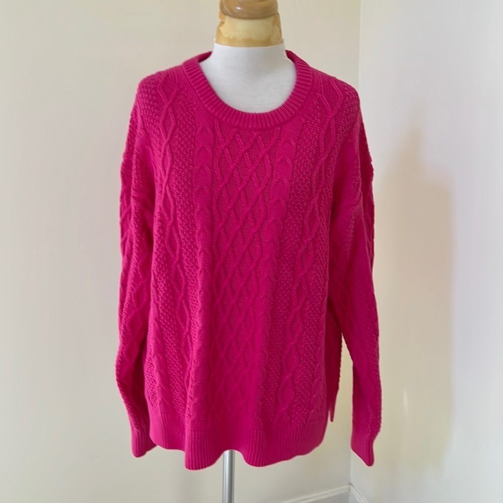 New! J.Crew Outlet pink large cable crew sweater.